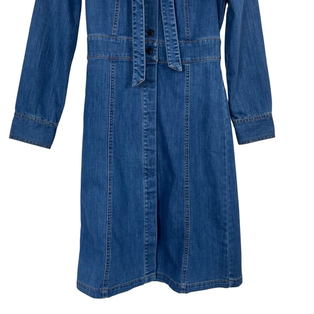 NWT Madewell Denim Tie-Neck Button Front Midi Shirt Dress Long Sleeve Size 00 - Picture 6 of 13